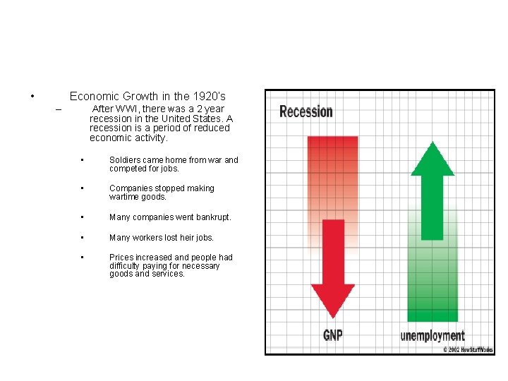  • Economic Growth in the 1920’s – After WWI, there was a 2