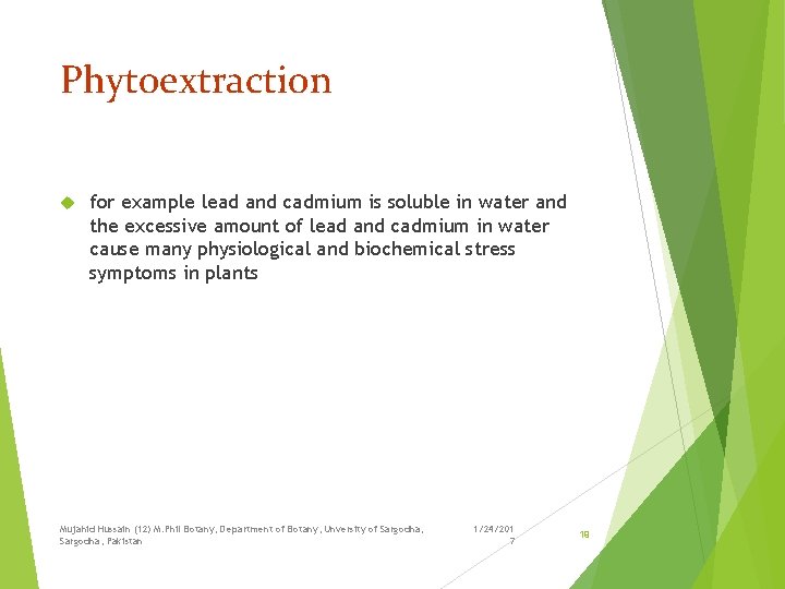 Phytoextraction for example lead and cadmium is soluble in water and the excessive amount