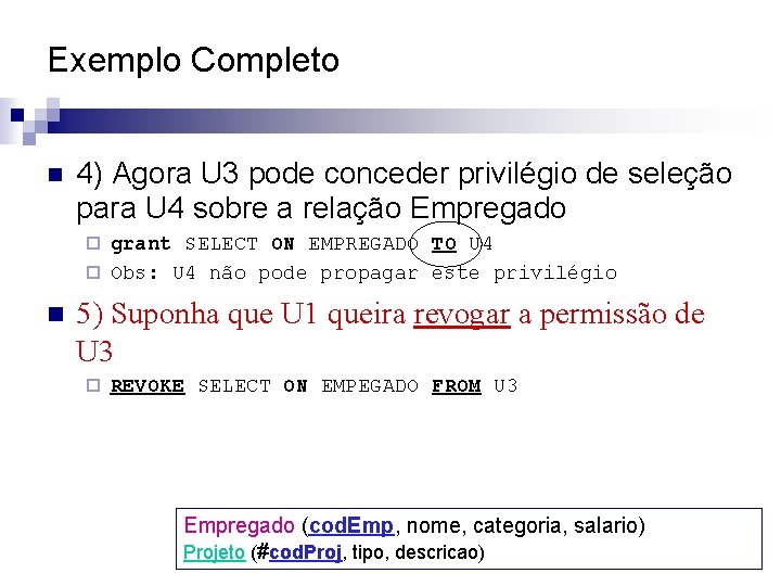 Exemplo Completo n 4) Agora U 3 pode conceder privilégio de seleção para U