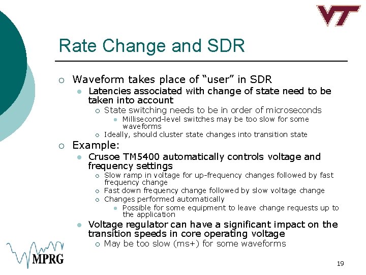 Rate Change and SDR ¡ Waveform takes place of “user” in SDR l Latencies