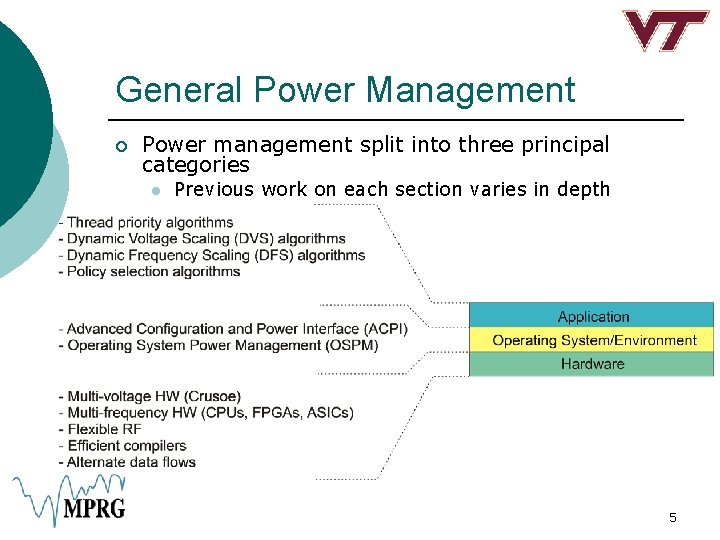 General Power Management ¡ Power management split into three principal categories l Previous work