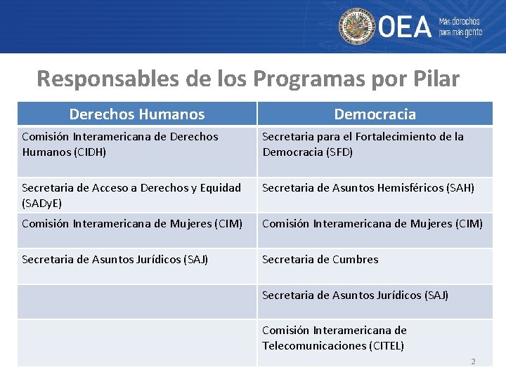 Responsables de los Programas por Pilar Derechos Humanos Democracia Comisión Interamericana de Derechos Humanos