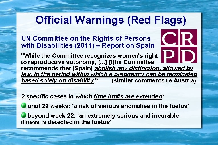 Official Warnings (Red Flags) UN Committee on the Rights of Persons with Disabilities (2011)