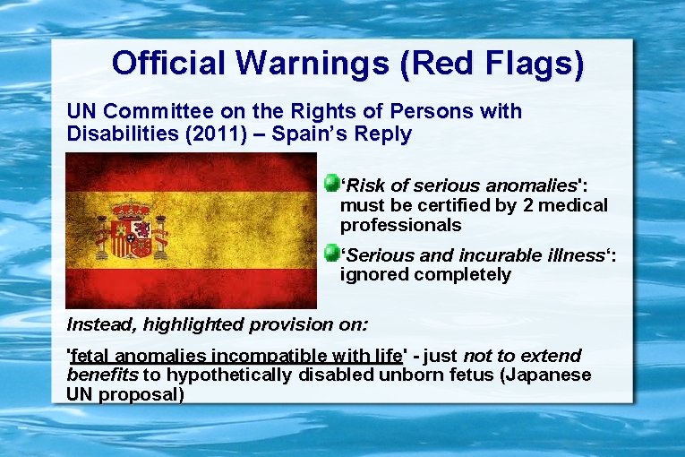 Official Warnings (Red Flags) UN Committee on the Rights of Persons with Disabilities (2011)