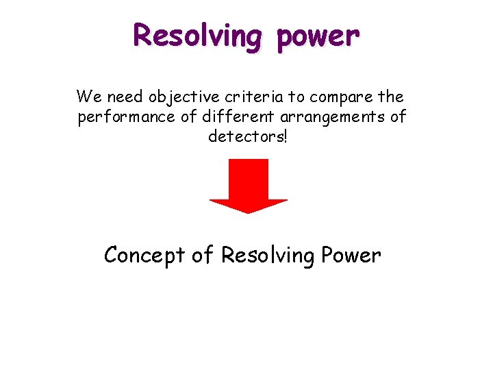 Resolving power We need objective criteria to compare the performance of different arrangements of
