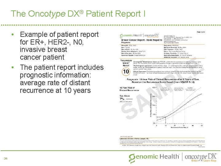The Oncotype DX® Patient Report I • Example of patient report for ER+, HER