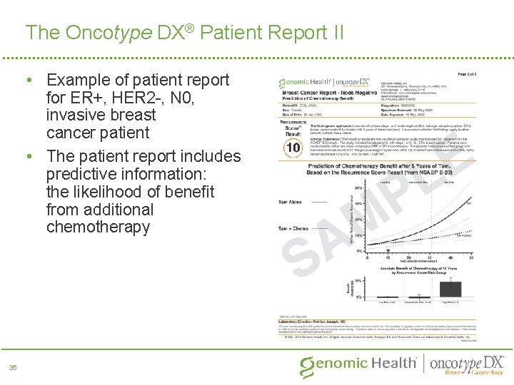 The Oncotype DX® Patient Report II • Example of patient report for ER+, HER
