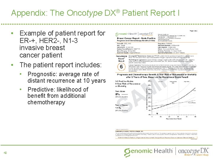 Appendix: The Oncotype DX® Patient Report I • Example of patient report for ER-+,