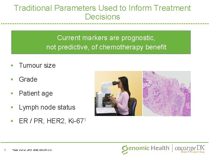 Traditional Parameters Used to Inform Treatment Decisions Current markers are prognostic, not predictive, of