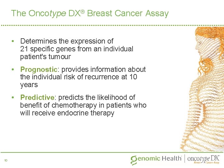 The Oncotype DX® Breast Cancer Assay • Determines the expression of 21 specific genes