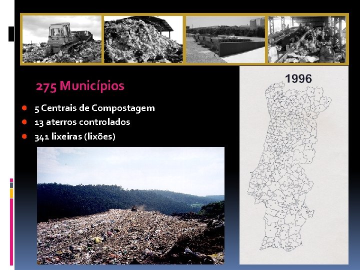 275 Municípios ● 5 Centrais de Compostagem ● 13 aterros controlados ● 341 lixeiras