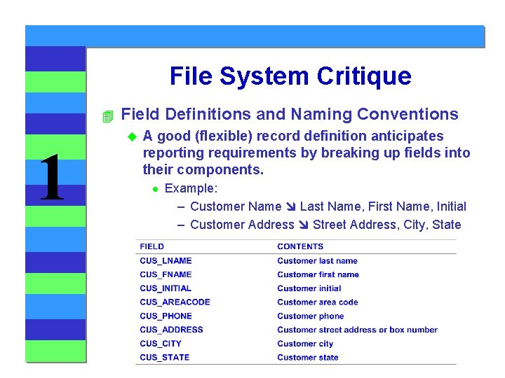 File System Critique 4 1 Field Definitions and Naming Conventions u A good (flexible)