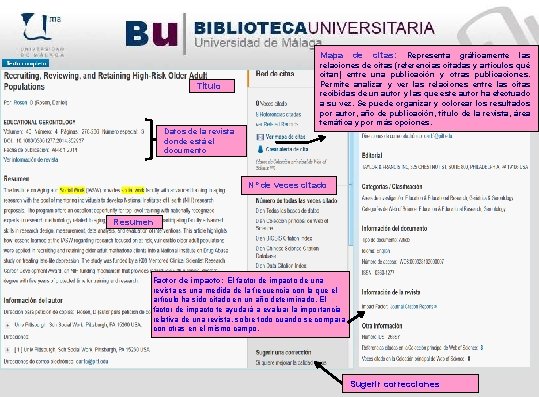 Mapa de citas: Representa gráficamente las Título Datos de la revista donde está el