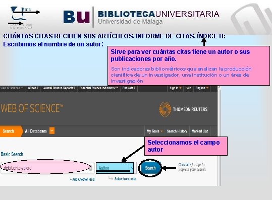 CUÁNTAS CITAS RECIBEN SUS ARTÍCULOS. INFORME DE CITAS. ÍNDICE H: Escribimos el nombre de