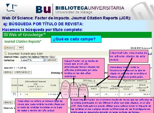 Web Of Science: Factor de Impacto. Journal Citation Reports (JCR): ej: BÚSQUEDA POR TÍTULO