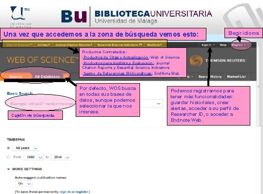 Una vez que accedemos a la zona de búsqueda vemos esto: Elegir idioma Productos