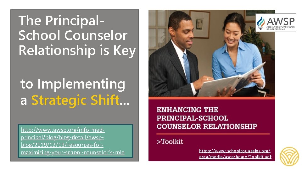 The Principal. School Counselor Relationship is Key to Implementing a Strategic Shift. . .
