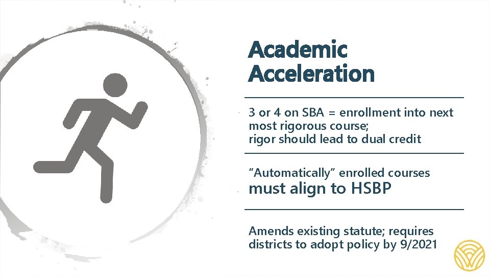 Academic Acceleration 3 or 4 on SBA = enrollment into next most rigorous course;