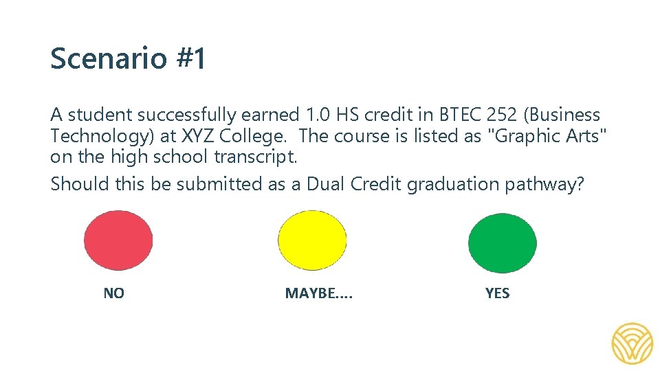 Scenario #1 A student successfully earned 1. 0 HS credit in BTEC 252 (Business