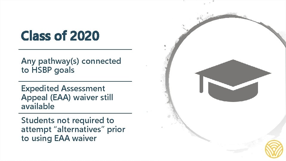 Class of 2020 Any pathway(s) connected to HSBP goals Expedited Assessment Appeal (EAA) waiver