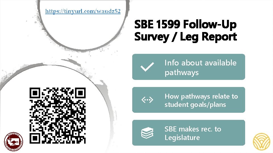 SBE 1599 Follow-Up Survey / Leg Report Info about available pathways How pathways relate