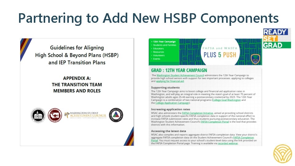 Partnering to Add New HSBP Components https: //www. k 12. wa. us/sites/default/files/public/specialed/programreview/m onitoring/secondarytransition/Appendix. A-Guide-Align-HSBP-IEP-Transition.