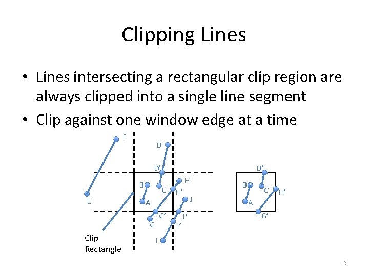 Clipping Lines • Lines intersecting a rectangular clip region are always clipped into a