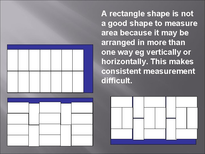 A rectangle shape is not a good shape to measure area because it may