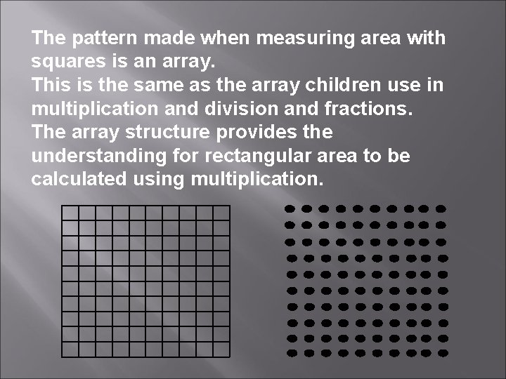 The pattern made when measuring area with squares is an array. This is the