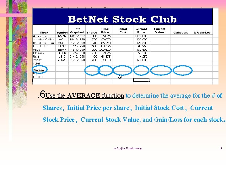 . 6 Use the AVERAGE function to determine the average for the # of