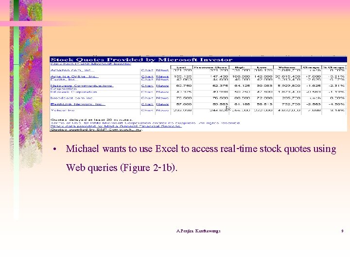  • Michael wants to use Excel to access real-time stock quotes using Web