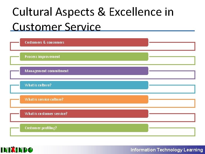 Cultural Aspects & Excellence in Customer Service Customers & consumers Process improvement Management commitment