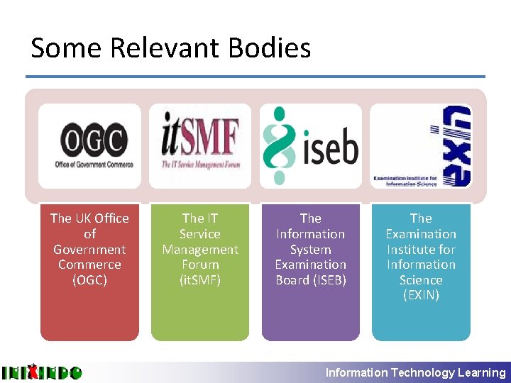 Some Relevant Bodies The UK Office of Government Commerce (OGC) The IT Service Management