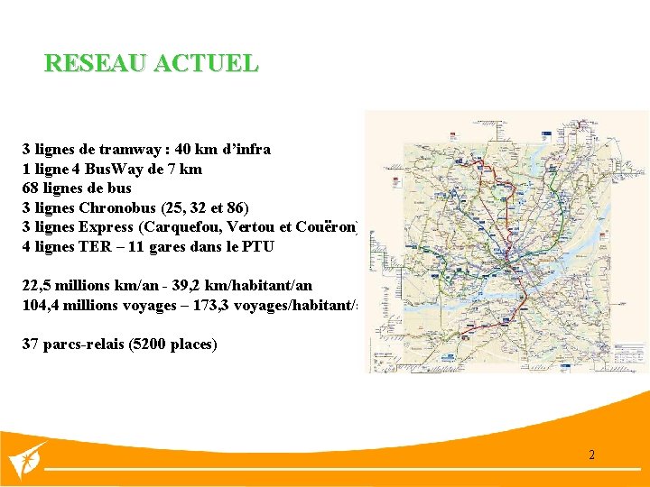 RESEAU ACTUEL 3 lignes de tramway : 40 km d’infra 1 ligne 4 Bus.