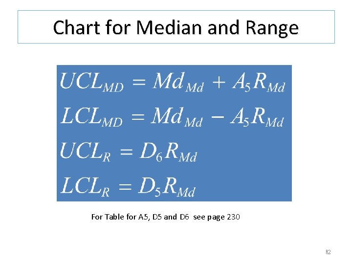 Chart for Median and Range For Table for A 5, D 5 and D Chart for Median and Range For Table for A 5, D 5 and D