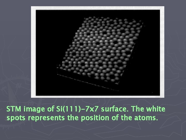 STM image of Si(111)-7 x 7 surface. The white spots represents the position of