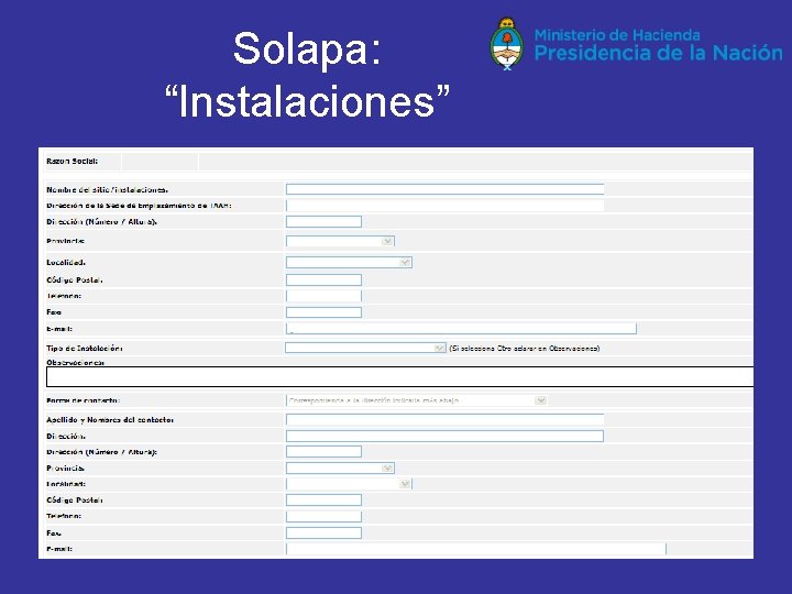 Solapa: “Instalaciones” 