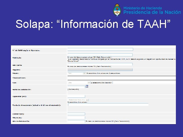 Solapa: “Información de TAAH” 