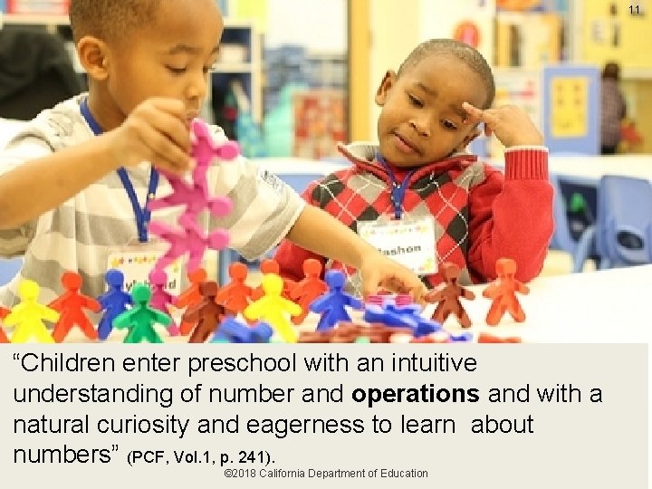 Intuitive Sense 11 “Children enter preschool with an intuitive understanding of number and operations