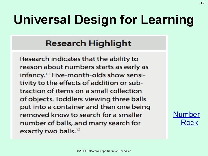 19 Universal Design for Learning • Multiple means of representation • Multiple means of