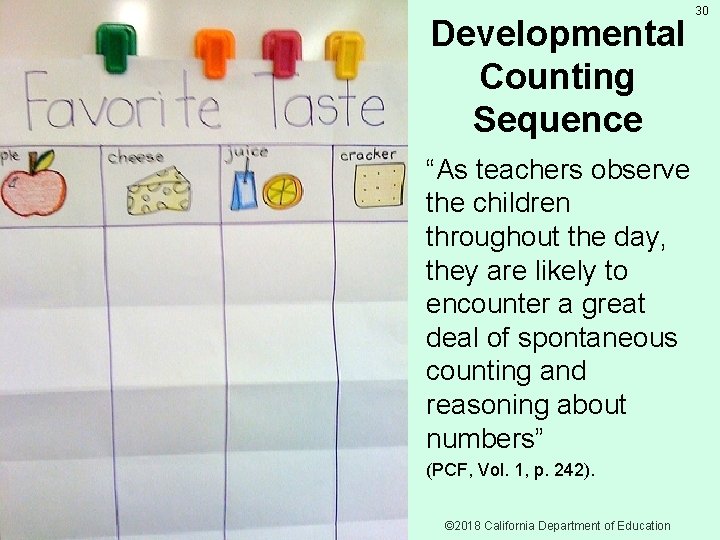 Developmental Counting Sequence “As teachers observe the children throughout the day, they are likely