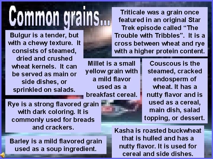 Triticale was a grain once featured in an original Star Trek episode called “The