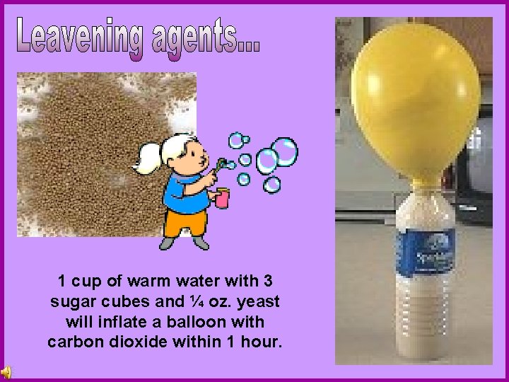 1 cup of warm water with 3 sugar cubes and ¼ oz. yeast will