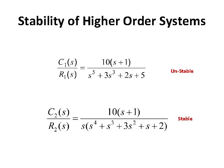 Stability of Higher Order Systems Un-Stable 