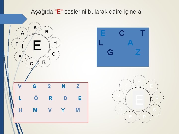 Aşağıda “E” seslerini bularak daire içine al K A E F E L B