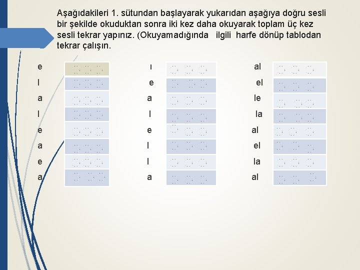 Aşağıdakileri 1. sütundan başlayarak yukarıdan aşağıya doğru sesli bir şekilde okuduktan sonra iki kez