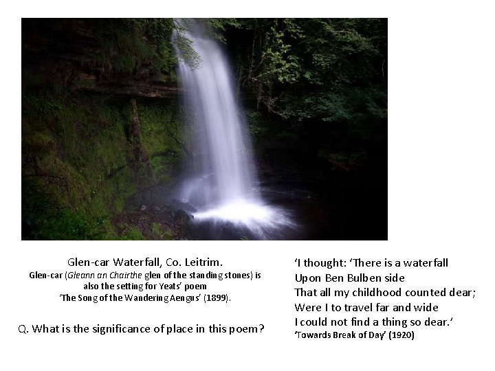 Glen-car Waterfall, Co. Leitrim. Glen-car (Gleann an Chairthe glen of the standing stones) is