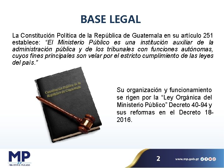 BASE LEGAL La Constitución Política de la República de Guatemala en su artículo 251