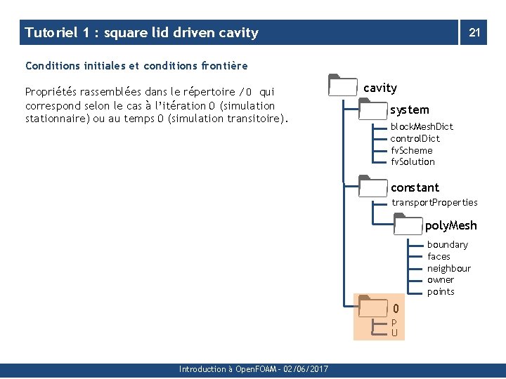 Tutoriel 1 : square lid driven cavity 21 Conditions initiales et conditions frontière Propriétés
