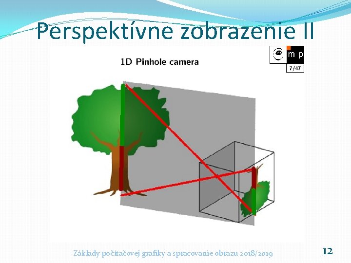 Perspektívne zobrazenie II Základy počítačovej grafiky a spracovanie obrazu 2018/2019 12 